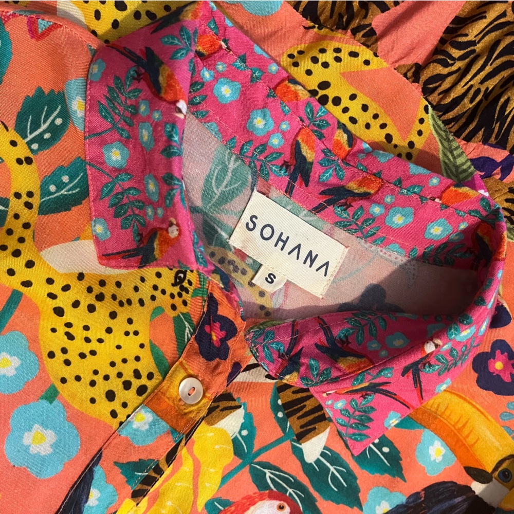 Sohana Button Front Short Sleeve Dress Tropical Print - Picture 11 of 13